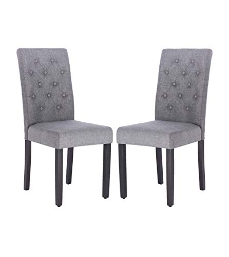 Fabric Dining Chairs,Per-Home Modern Tufted Solid Wood Padded Parsons Chair for Dining Room Set of 2(Grey)