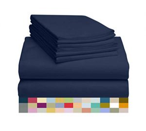 LuxClub 6 PC Sheet Set Bamboo Sheets Deep Pockets 18" Eco Friendly Wrinkle Free Sheets Hypoallergenic Anti-Bacteria Machine Washable Hotel Bedding Silky Soft - Navy Queen