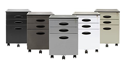 Calico Designs Metal Full Extension, Locking, 3-Drawer Calico Designs Metal Full Extension, Locking, 3-Drawer Mobile File Cabinet Assembled (Except Casters) for Legal or Letter Files with Supply Organizer Tray in Black.