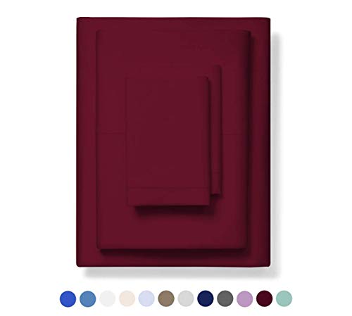 800-Thread-Count Best 100% Egyptian Cotton Bed Sheet Set - Burgundy Extra Long-staple Cotton QUEEN Sheet For Bed, Fits Mattress 16'' Breathable & Sateen Weave 4-Piece Sheets and Pillowcases Set