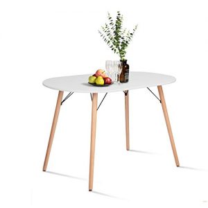 HOMY CASA Farmhouse Dining Table Mid-Century Kitchen Table with Wood Tube Oval Top for Home Office Patio White(Only Table not Include Chairs)