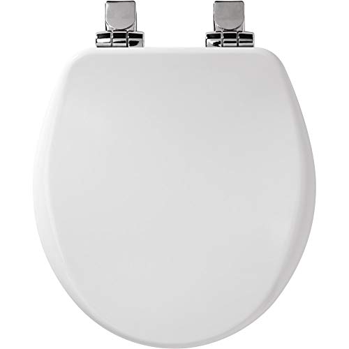 BEMIS Toilet Seat with Chrome Hinges will Slow Close BEMIS 9170CHSL 000 Toilet Seat with Chrome Hinges will Slow Close, Never Loosen and Provide the Perfect Fit, ROUND, Durable Enameled Wood, White.