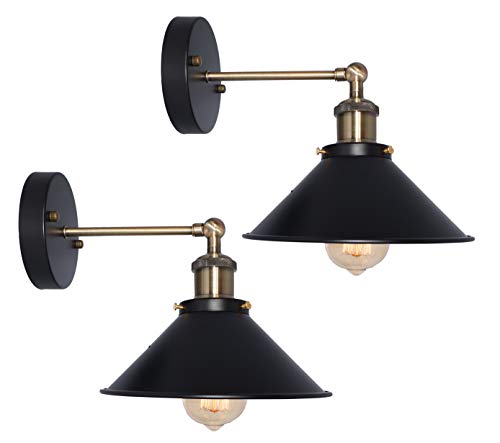 BRIGHTESS W8904a 240 Degree Adjustable Retro Black Barn Wall Lights Wall Mount Set of 2 Packs Black Industrial Vintage Edison Wall Lamp Indoor Fixture Led Porch Light (HARDWIRE X 2 Packs)