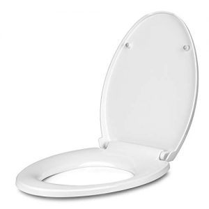Amzdeal Elongated Toilet Seat with lid, Slow Close, Quick Release, Easy Installation/Removal, Durable Toilet Seat with Cover, Plastic, White