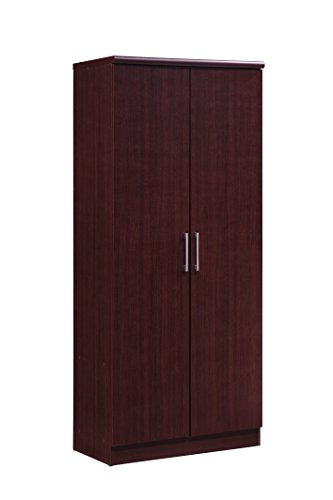 Hodedah 2 Door Wardrobe with Adjustable/Removable Shelves & Hanging Rod, Mahogany