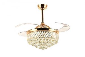 SILJOY Dimmable Ceiling Fan with Lights Retractable Blades Invisible Crystal Chandelier Fan Led Ceiling Light Kit for Bedroom Living room Gold 36"
