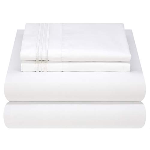Mezzati Luxury Bed Sheet Set - Soft and Comfortable 1800 Prestige Collection - Brushed Microfiber Bedding (White, Queen Size)