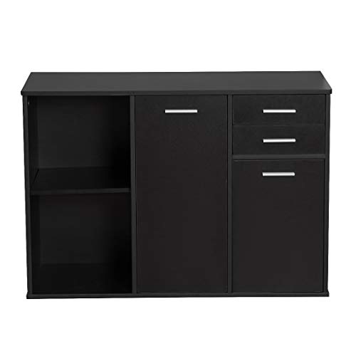 Bizzoelife Wood File Cabinet, Large Modern Lateral Office Filing Cabinet Bizzoelife Wood File Cabinet, Large Modern Lateral Office Filing Cabinet with 2-Drawers and 3 Drawer Doors, Printer Stand with Open Storage Shelves for Home Office (Black).