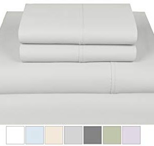 Threadmill Home Linen 400 Thread Count 100% Extra-Long Staple Cotton Sheet Set, Full Sheets, Luxury Bedding Super Sale, Full Sheets 4 Piece Set, Smooth Sateen Weave,Silver