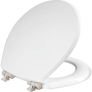 MAYFAIR 26NISL 000 Benton Toilet Seat with Brushed Nickel Hinges will Slow Close and Never Come Loose, ROUND, Durable Enameled Wood, White