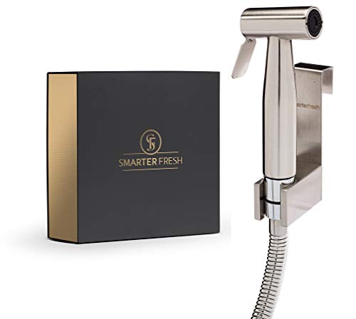 SmarterFresh SF-B80H Held, Premium Brass Diaper Shattaf-Complete Set Shower, Hand Bidet Toilet Attachment Sprayer, Silver