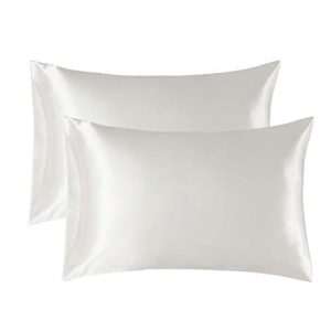 Bedsure Satin Pillowcase for Hair and Skin, 2-Pack - Standard Size (20x26 inches) Pillow Cases - Satin Pillow Covers with Envelope Closure, Ivory