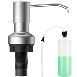 Zeonetak Soap Dispenser for Kitchen Sink, Brushed Nickel, stainless steel soap dispenser, Refill from the Top,40'' Tube Kit Connect to the Soap Bottle, Sink Soap Dispenser with Large 17 Ounce Bottle