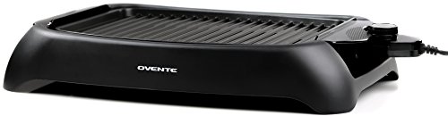 Ovente Electric Indoor Grill with Non-Stick, 13 x 10 Inch Plate Ovente Electrical Indoor Grill with Non-Stick 13 x 10 Inch Plate and Temperature Management, Compact and Slim Design, 1000 Watts Good for Steaks, Hen, Black (GD1632NLB).