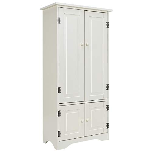 Giantex Accent Floor Storage Cabinet Adjustable Shelves Antique 2-Door Low Floor Cabinet Pantry 24" Lx13 Wx49''H (White)