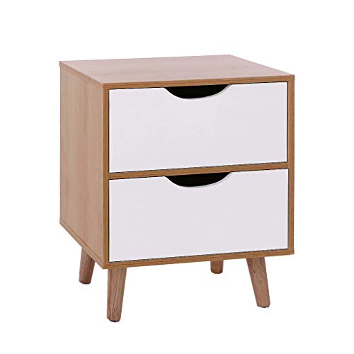 Small Nightstand,Jchen 【Ship from USA】 End Side Table Nightstand with Storage Drawer Solid Wood Legs Living Room Bedroom Furniture (C)