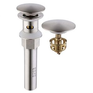 KES Bathroom Sink Drain with Strainer Basket Hair Catcher Anti Clog Pop Up Drain Stopper Vanity Vessel Sink with Overflow, Brushed Nickel S2013A-BN