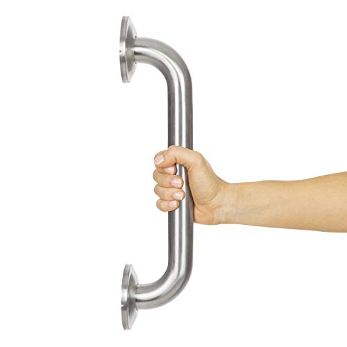 Vive Metal Grab Bar - Balance Handrail Shower Assist - Bathroom, Bathtub Mounted Safety Hand Support Rail - Stainless Steel Wall Mount for Handicap, Bath Handle, Elderly, Disabled, Injury (12 Inch)