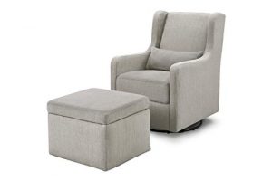 Carter's by Davinci Adrian Swivel Glider with Storage Ottoman in Grey Linen, Water Repellent and Stain Resistant Fabric, Greenguard Gold Certified