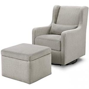Carter's by Davinci Adrian Swivel Glider with Storage Ottoman in Grey Linen, Water Repellent and Stain Resistant Fabric, Greenguard Gold Certified