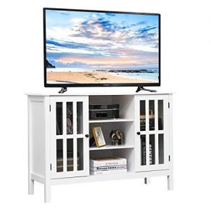 Tangkula Wood TV Stand, Classic Design Storage Console Free Standing Cabinet for TV up to 45", TV Cabinet Media Center Home Living Room Furniture, TV Stand Media Cabinet (White)