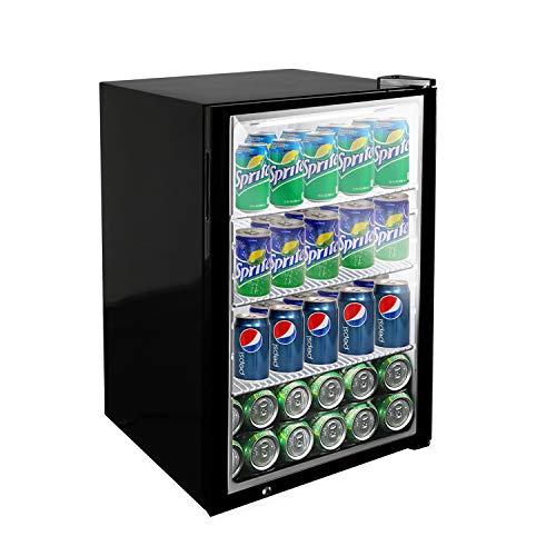KITMA 120 Can Beverage Refrigerator and Cooler - 3 Cu. Ft Small Mini Fridge with Glass Door for Beer, Soda, Wine - for Office, Bar