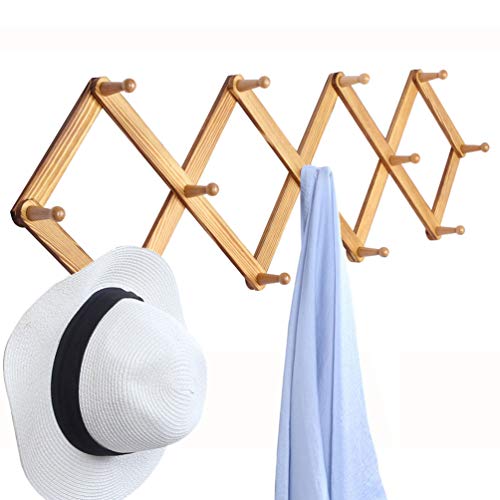 OROPY Wooden Expandable Coat Rack Hanger, Wall Mounted Accordion Pine Wood Hook for Hanging Hats, Caps, Mugs, Coats, Diamond Shap, 38.6"×15.6", Natural Wood Color
