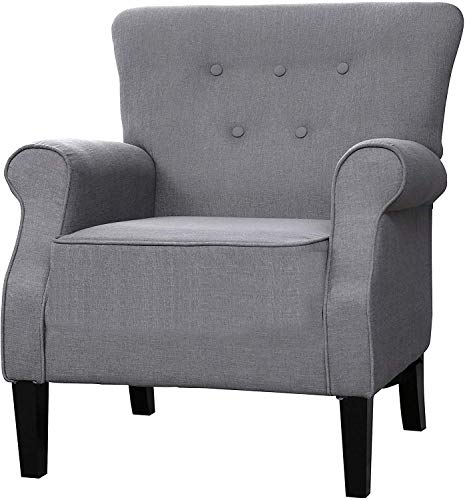 LOKATSE HOME Modern Classic Accent Fabric Arm Chair, Linen Upholstered Single Sofa with Solid Wood Legs for Living Room, Bedroom, Club, 29.3"x28.7"x39.6", Grey