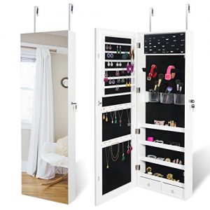 SUPER DEAL Upgraded 2in1 Jewelry Cabinet 47.3" H Wall/Door Mounted Jewelry Armoire with 6 Shelves 2 Drawers Jewelry Organizer with Full Length Mirror