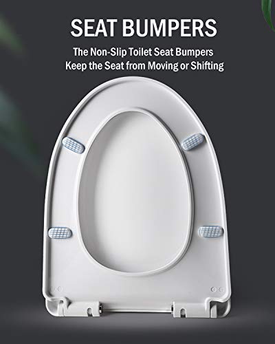 ELMWAY Elongated Biscuit Toilet Seat With Grip-Tight Bumpers ELMWAY Elongated Biscuit Toilet Seat With Grip-Tight Bumpers Quiet-Close Quick-Release Hinges Quick-Attach Hardware Easy Installation No Slam Toilet Seat White.