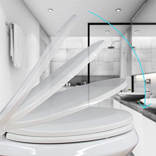 Elongated Toilet Seats, Slow Close Hinge with Lid, Open Front Elongated Toilet Seats, Slow Close Hinge with Lid, Open Front, Made of Heavy Duty Plastic, For Rental or Commercial Use, Oval, White.