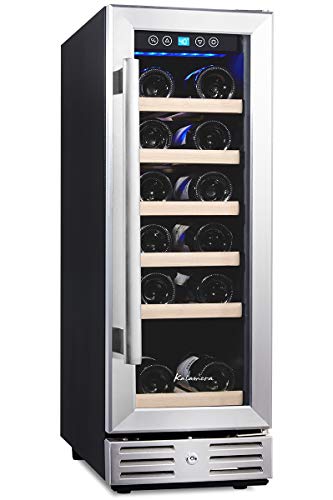 Kalamera 12'' Wine Cooler 18 Bottle Built-in or Freestanding with Stainless Steel & Double-Layer Tempered Glass Door and Temperature Memory Function