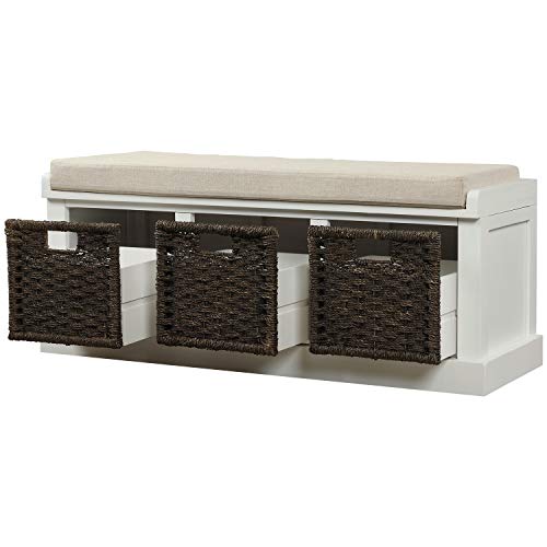 P PURLOVE Rustic Storage Bench Entyrway Bench P PURLOVE Rustic Storage Bench Entyrway Bench with 3 Removable Basket, Fully Assembled Shoe Bench Storage Bench for Entryway Bench with Removable Cushion for Living Room.