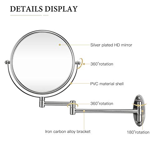 GloRiastar 10X Wall Mounted Makeup Mirror GloRiastar 10X Wall Mounted Make-up Mirror - Double Sided Magnifying Make-up Mirror for Rest room, eight Inch Extension Brushed Nickel Mirror.