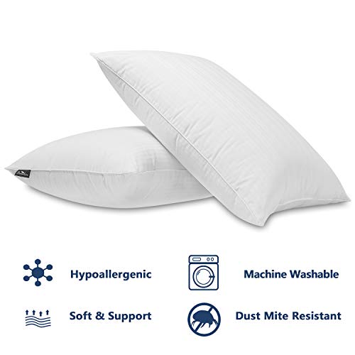 downluxe Goose Feather Down Pillow - Set of 2 Bed Pillows downluxe Goose Feather Down Pillow - Set of two Mattress Pillows for Sleeping with Premium 100% Cotton Shell,Queen.