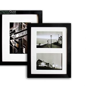 The Display Guys~ 2pcs 8x10 inch Matte Black Pine Wood Photo Frame, Real Glass,Luxury Made Affordable, with White Core Mat Boards 2 for 5x7 Picture+2 Collage Mat Boards for 4x6 Pictures