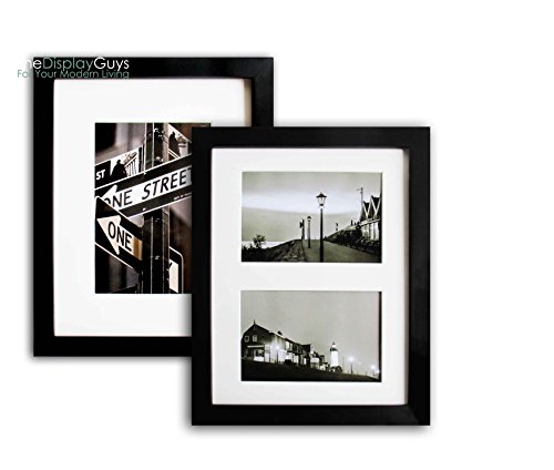 The Display Guys~ 2pcs 8x10 inch Matte Black Pine Wood Photo Frame, Real Glass,Luxury Made Affordable, with White Core Mat Boards 2 for 5x7 Picture+2 Collage Mat Boards for 4x6 Pictures