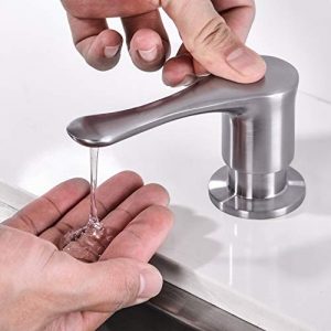 Kitchen Sink Soap Dispenser Brushed Nickel BZOOSIU Solid Brass Pump Head Sink Refillable Bottle, Spot Resist Stainless