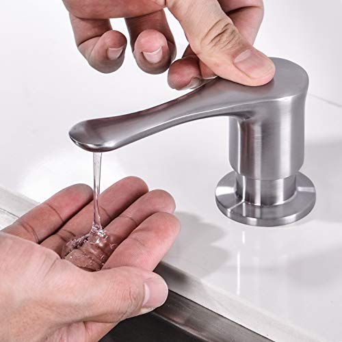 Kitchen Sink Soap Dispenser Brushed Nickel BZOOSIU Solid Brass Pump Head Sink Refillable Bottle, Spot Resist Stainless
