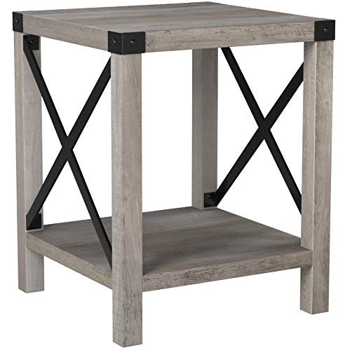 Rustic Modern Farmhouse Metal and Wood Square Walker Edison Furnishings Firm Rustic Trendy Farmhouse Steel and Wooden Sq. Facet Accent Residing Room Small Finish Desk, 18 Inch, Grey Wash