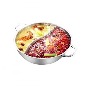 Yzakka Stainless Steel Shabu Hot Pot with Divider for Induction Cooktop Gas Stove, 34 cm