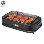 VIVOHOME Electric 1500W Smokeless Grill with Tempered Glass Lid and Removable Griddle Plates, LED Control Panel, ETL Listed
