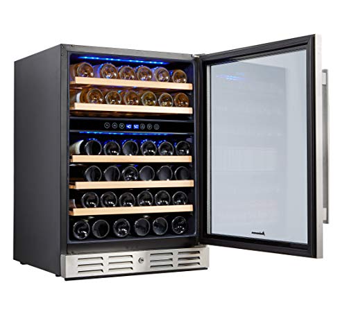 Wine fridge 46 Bottle Twin Zone Constructed-in or Freestanding Kalamera 24'' Wine fridge 46 Bottle Twin Zone Constructed-in or Freestanding with Stainless Metal & Triple-Layer Tempered Glass Door and Temperature Reminiscence Operate.
