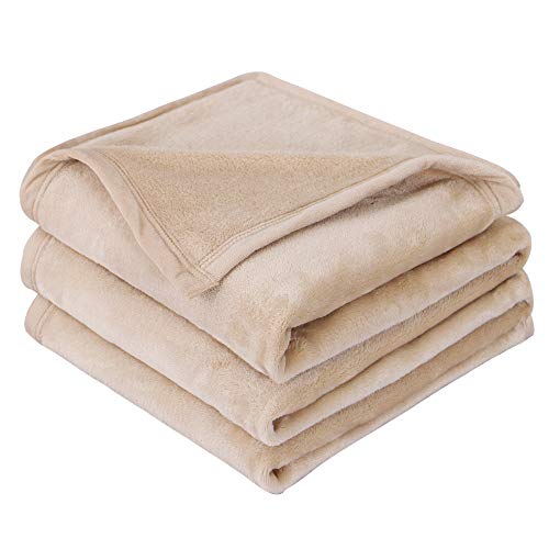 EMME Fleece Blanket Queen Size Tan Lightweight Super Soft Microfiber Velvet Plush Throw Blanket 300GSM Bed Blanket Cozy Nap Luxury Couch Bed Warm Blanket (Tan, 90"x90")