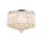 DINGGU Flush Mounted Luxury Contemporary Drum Ceiling Chandelier Light Fixtures with Cylinder Lamp Shade for Bedroom W18" H13"