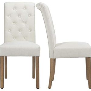 Yaheetech Solid Wood Dining Chairs Button Tufted Parsons Diner Chair Upholstered Fabric Dining Room Chairs Kitchen Chairs Set of 2, Beige
