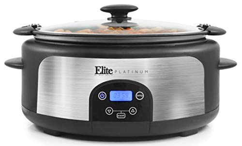 Maxi-Matic MST-610DT Digital Programmable Slow Cooker with Locking Lid, Nonstick Oval Pot Delay Timer, 3 Temperature, 8 Pre-Set Functions, 6 quart Capacity, Stainless Steel