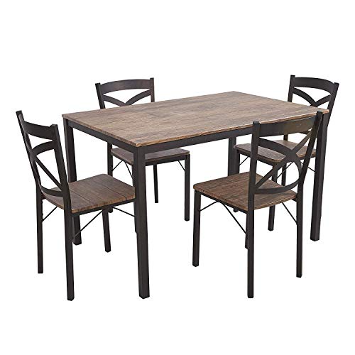 Dporticus 5-Piece Dining Set Industrial Style Wooden Kitchen Table and Chairs Dporticus 5-Piece Dining Set Industrial Style Wooden Kitchen Table and Chairs.