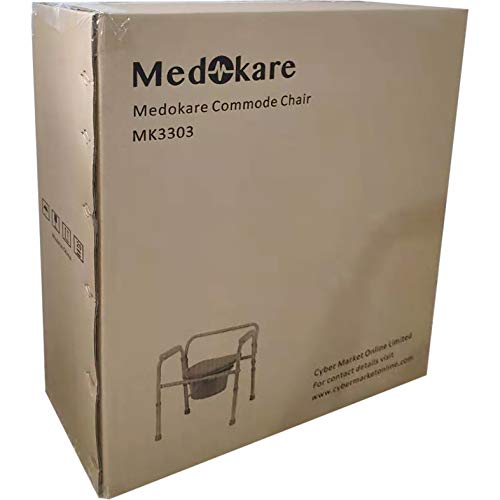 Medokare Foldable Bedside Commode Chair - Heavy-Duty Steel Medokare Foldable Bedside Commode Chair - Heavy-Duty Steel Commode Seat, Bedside Potty Chair for Adults, Medical Handicap Toilet Seat with Handles and Bucket.