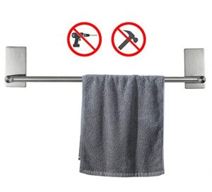 NearMoon Self Adhesive Bathroom Towel Bar- Stainless Steel Bath Wall Shelf Rack Hanging Towel Stick On Sticky Hanger Contemporary Style, NO Drilling (Brushed Nickel Finish, 16-Inch Towel Rack)